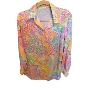 Watercolors by Kenny Flowers Tropical Fruit Floral Button Down Swim Coverup‎ M